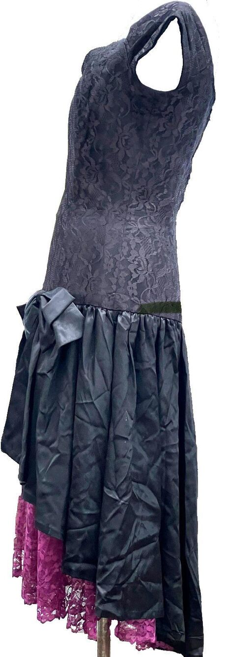 Vintage 80s Custom Purple Black Drop Waisted Corset Dress Size M - Picture 2 of 13